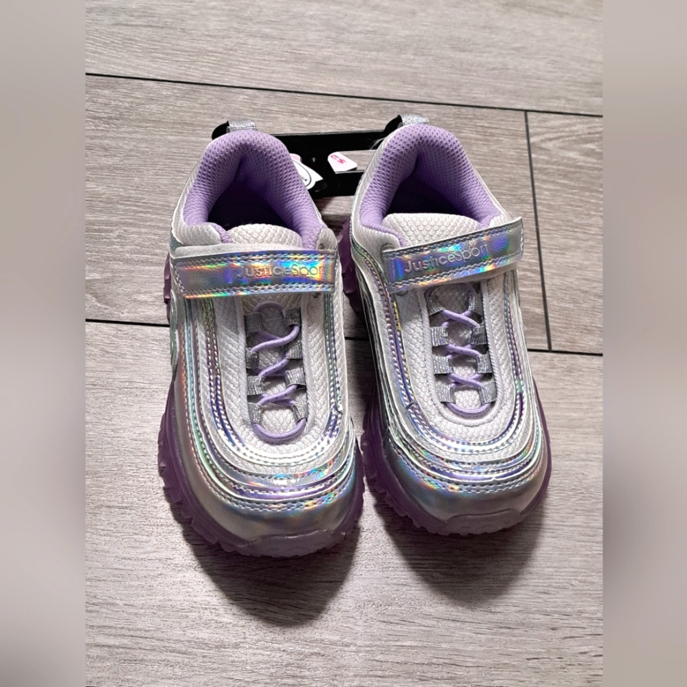 Justice Purple and Silver Sneakers with Wave Design
